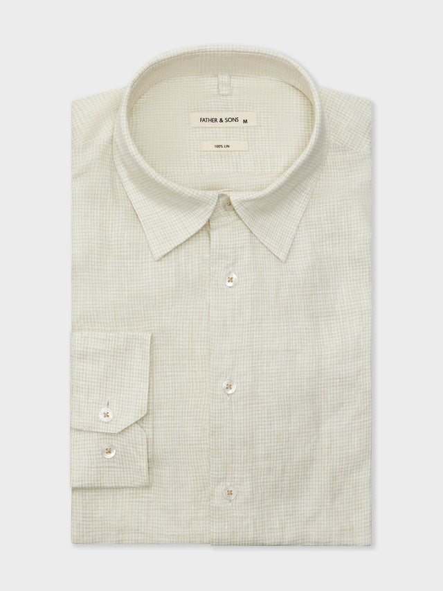 Chemise Slim en lin beige à carreaux