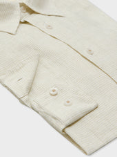 Chemise Slim En Lin Beige Carreaux