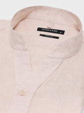Chemise Slim En Lin Beige Col Tunisien