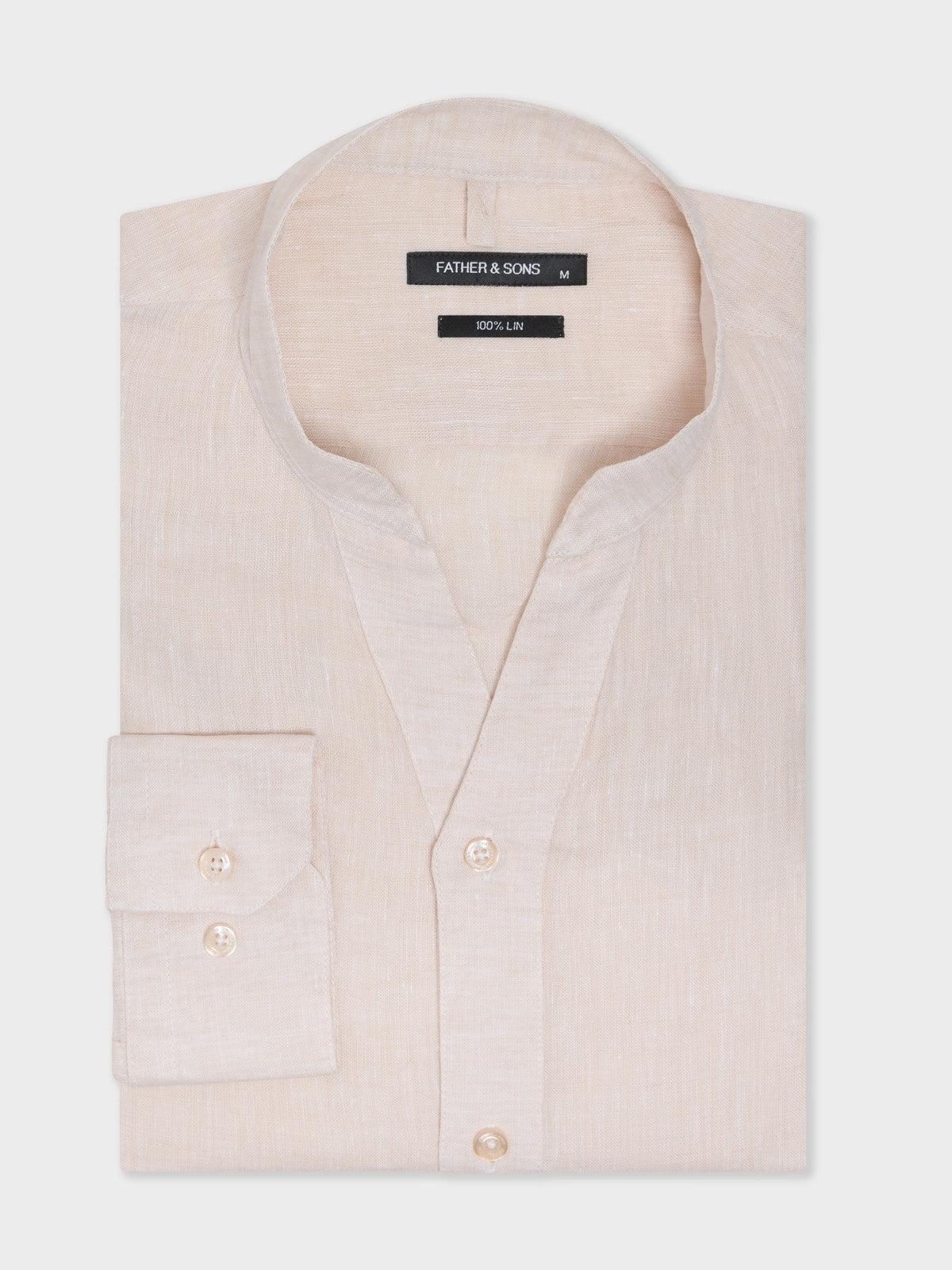 Chemise Slim En Lin Beige Col Tunisien