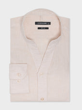 Chemise Slim en lin beige à col tunisien