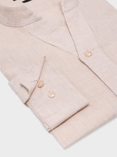 Chemise Slim En Lin Beige Col Tunisien