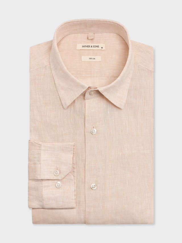 Chemise slim en lin beige