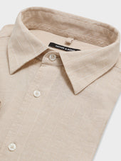 Chemise Slim En Lin Et Coton Beiges Rayures