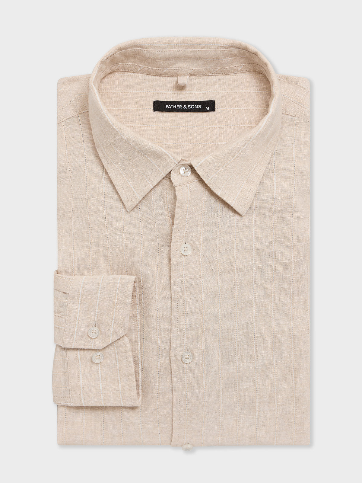 Chemise Slim En Lin Et Coton Beiges Rayures