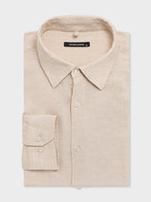 Chemise slim en lin et coton beiges à rayures