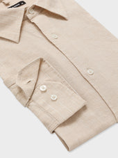 Chemise Slim En Lin Et Coton Beiges Rayures