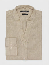 Chemise Slim En Lin Beige Col Tunisien
