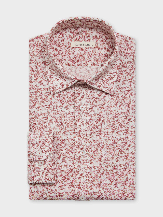 Chemise Slim en lin et coton à motif terracotta