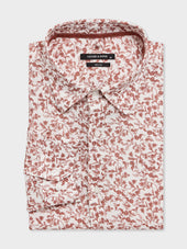 Chemise slim en lin à motif fleuri terracotta