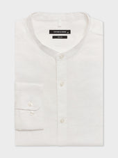 Chemise slim en lin blanc à col officier