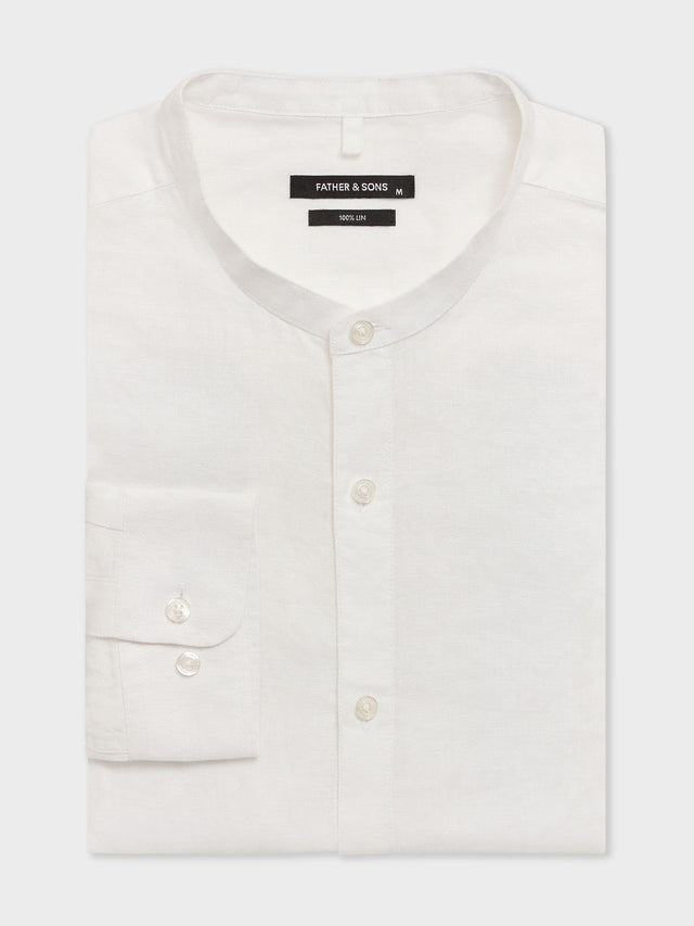 Chemise slim en lin blanc à col officier