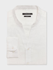 Chemise slim en lin blanc à col tunisien
