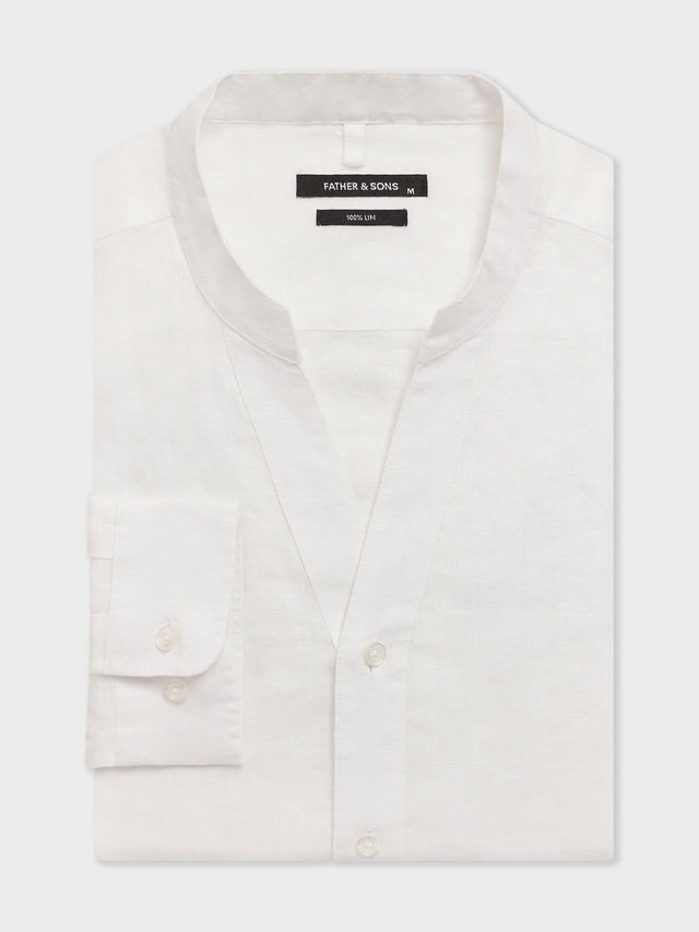 Chemise slim en lin blanc à col tunisien