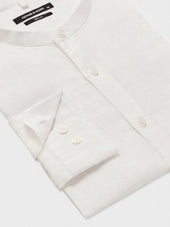 Chemise Slim En Lin Blanc Col Officier