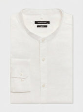 Chemise Slim En Lin Blanc Col Officier