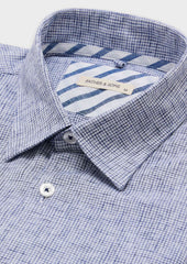 Chemise Sport Slim En Popeline De Coton M Lang Blanc Carreaux Bleu Jeans
