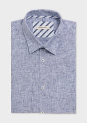 Chemise sport Slim en popeline de coton mélangé blanc à carreaux bleu jeans