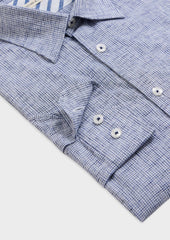Chemise Sport Slim En Popeline De Coton M Lang Blanc Carreaux Bleu Jeans