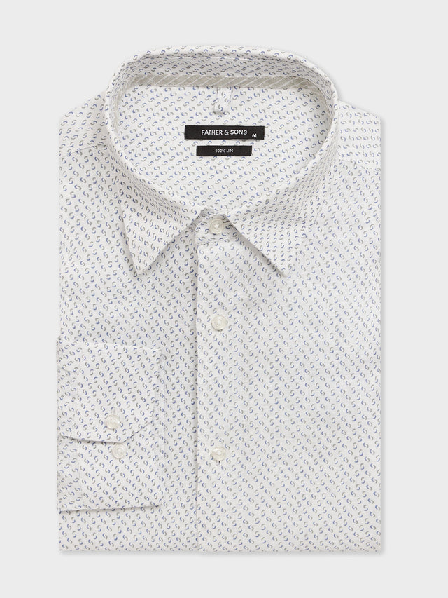 Chemise slim en lin à motif bleu et kaki