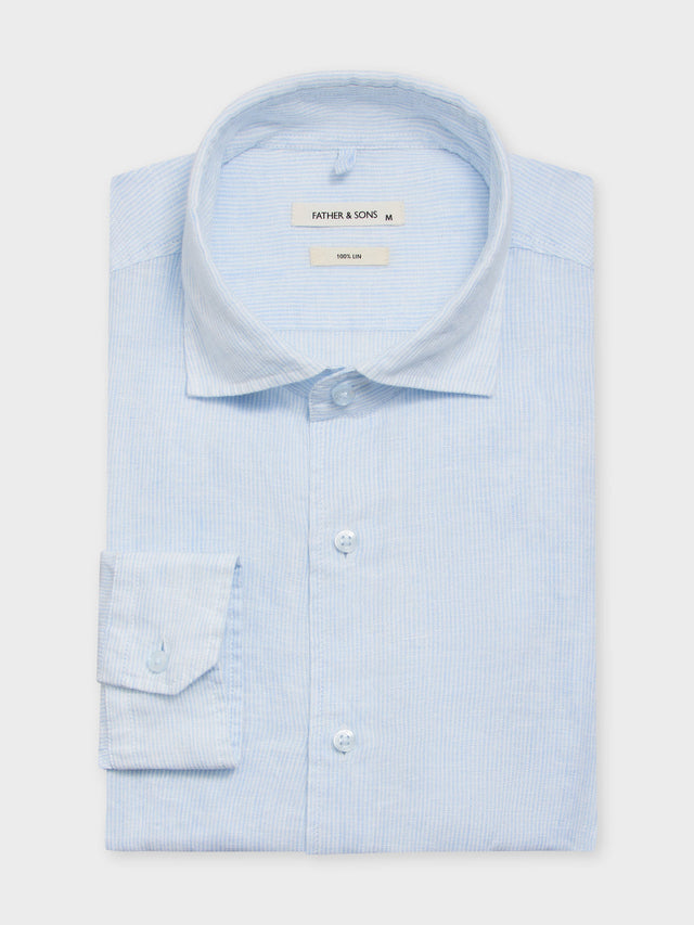 Chemise Slim en lin bleu ciel à rayures