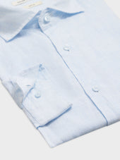 Chemise Slim En Lin Bleu Ciel Rayures