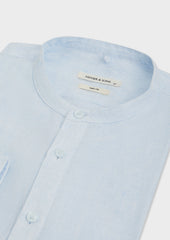 Chemise Slim En Lin Bleu Ciel Rayures Col Officier