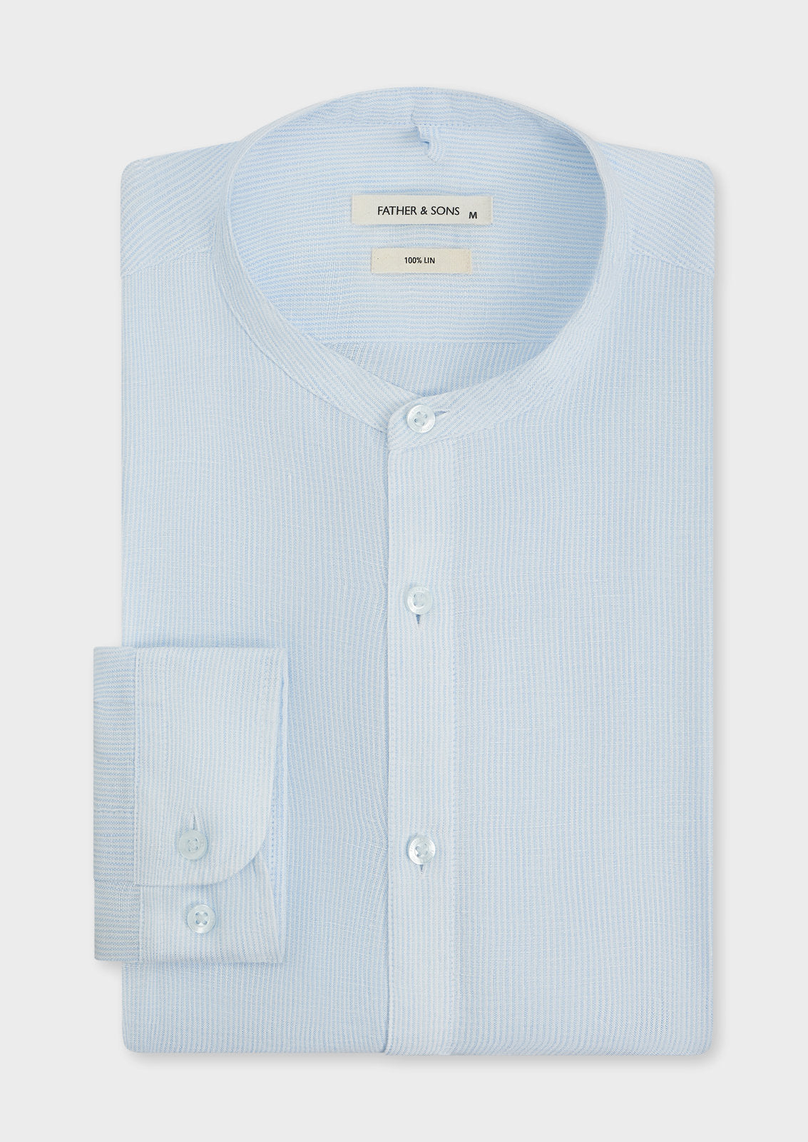 Chemise Slim En Lin Bleu Ciel Rayures Col Officier