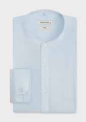 Chemise Slim en lin bleu ciel à rayures à col officier