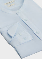Chemise Slim En Lin Bleu Ciel Rayures Col Officier