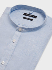 Chemise Slim En Lin Bleu Ciel Col Officier
