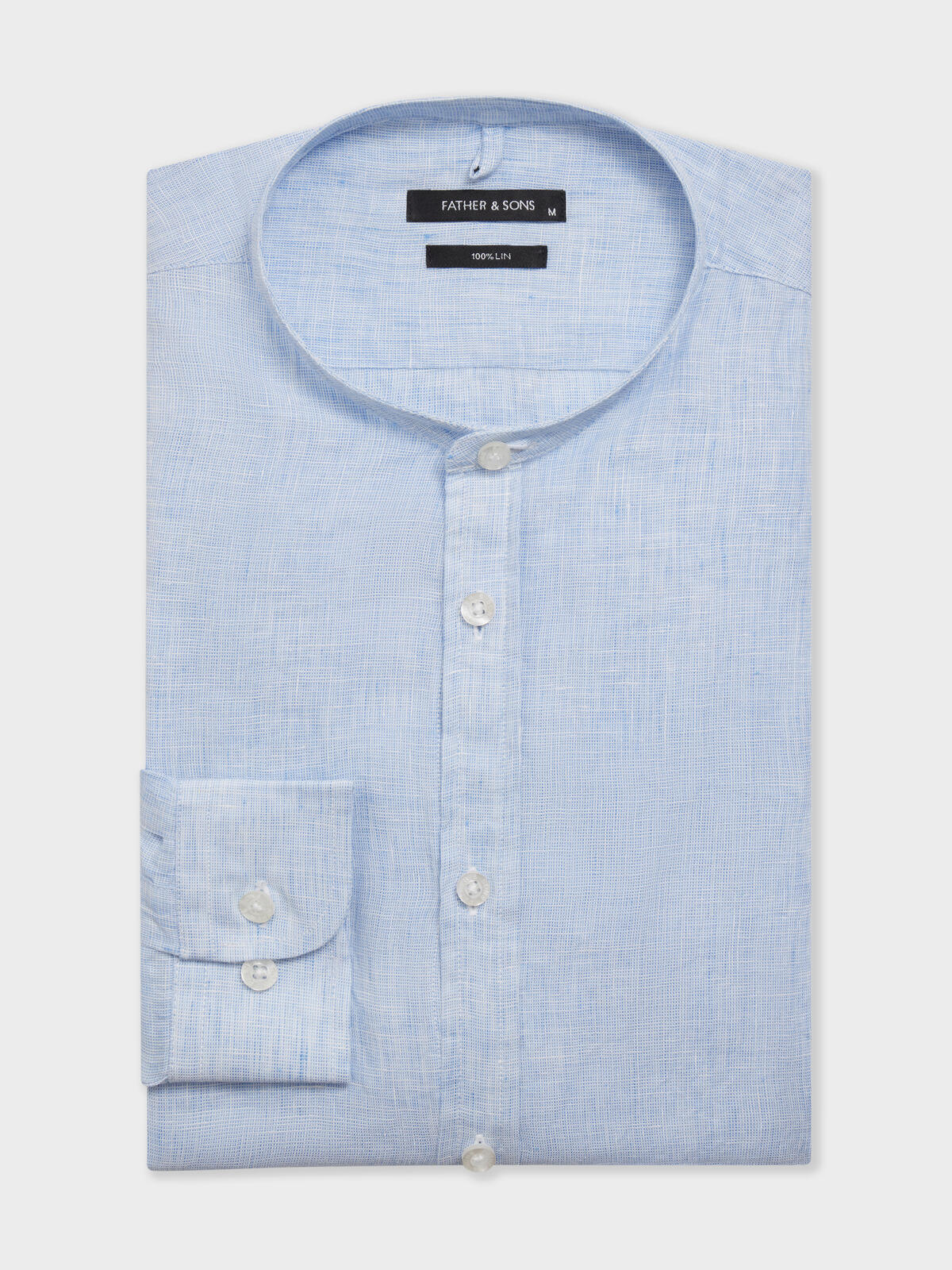 Chemise Slim En Lin Bleu Ciel Col Officier