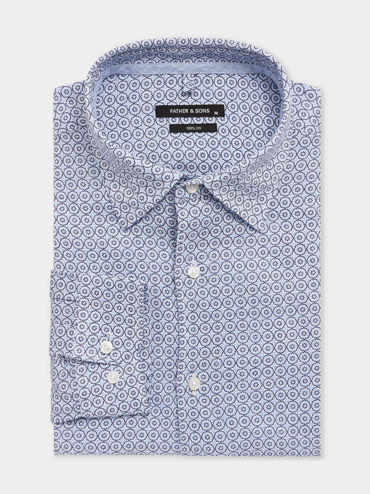 Chemise Slim En Lin Motif Bleu Ciel