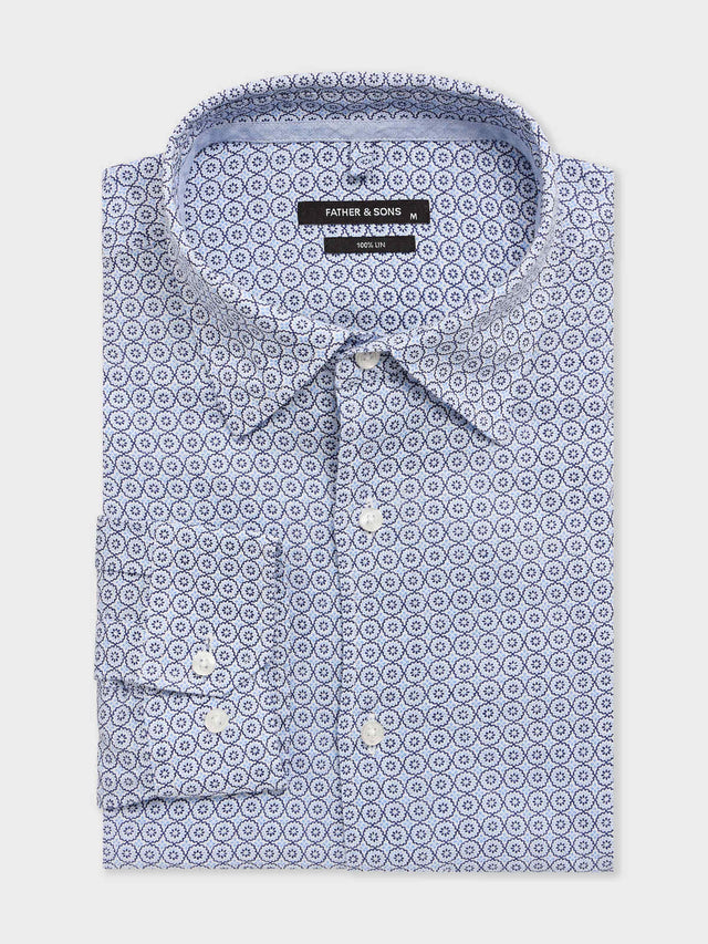 Chemise slim en lin à motif bleu ciel