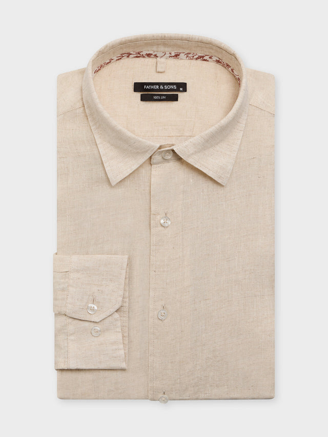 Chemise slim en lin beige clair