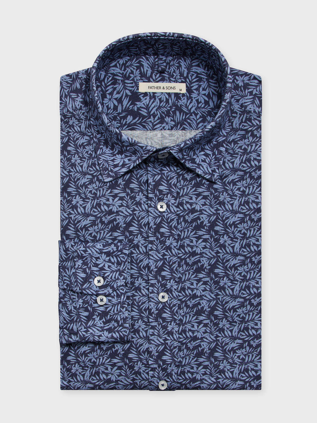 Chemise Slim En Lin Et Coton Bleu Indigo Motif