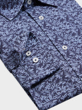 Chemise Slim En Lin Et Coton Bleu Indigo Motif