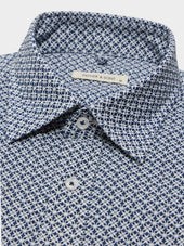 Chemise Slim En Lin Et Coton Motif Bleu