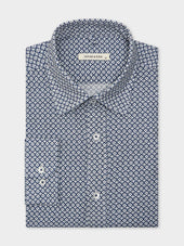 Chemise Slim en lin et coton à motif bleu indigo