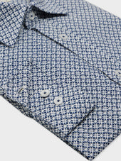 Chemise Slim En Lin Et Coton Motif Bleu
