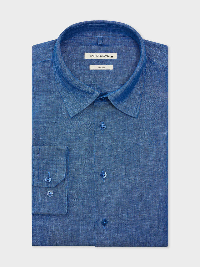 Chemise Slim en lin bleu indigo
