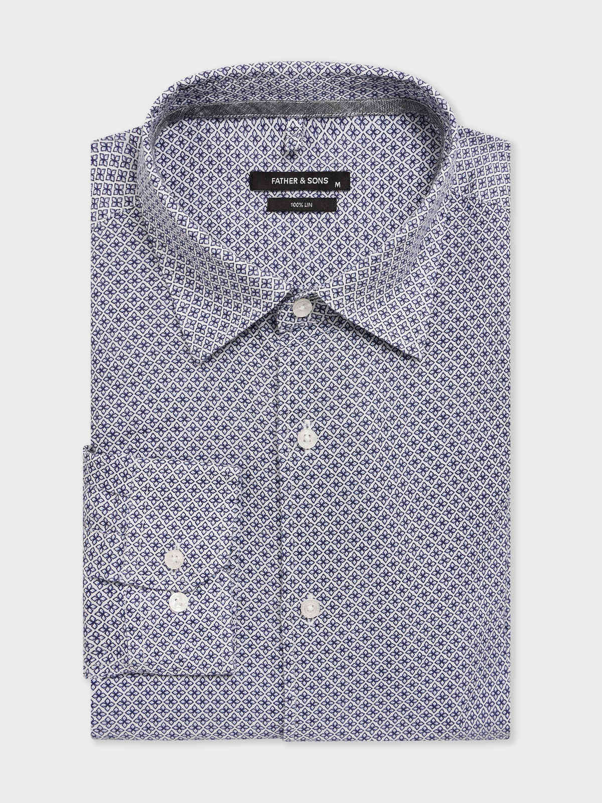 Chemise Slim En Lin Motif Bleu Indigo