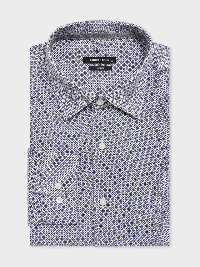 Chemise slim en lin à motif bleu indigo