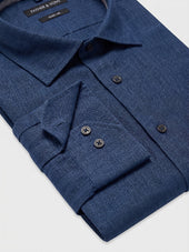 Chemise Slim En Lin Bleu Indigo