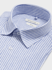 Chemise Slim En Lin Bleu Indigo Rayures