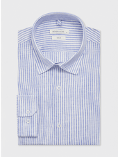 Chemise slim en lin bleu indigo à rayures