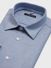 Chemise Slim En Lin Et Coton Bleu Jeans