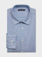 Chemise slim en lin et coton bleu jeans