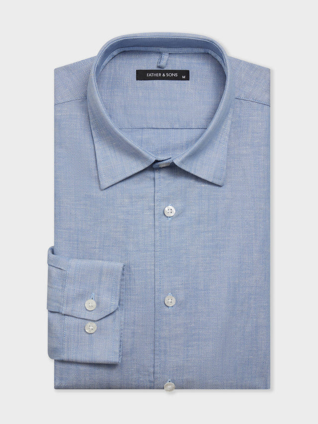 Chemise slim en lin et coton bleu jeans