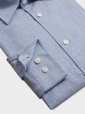 Chemise Slim En Lin Et Coton Bleu Jeans